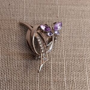 Silver-Tone Butterfly Brooch with Purple Crystals